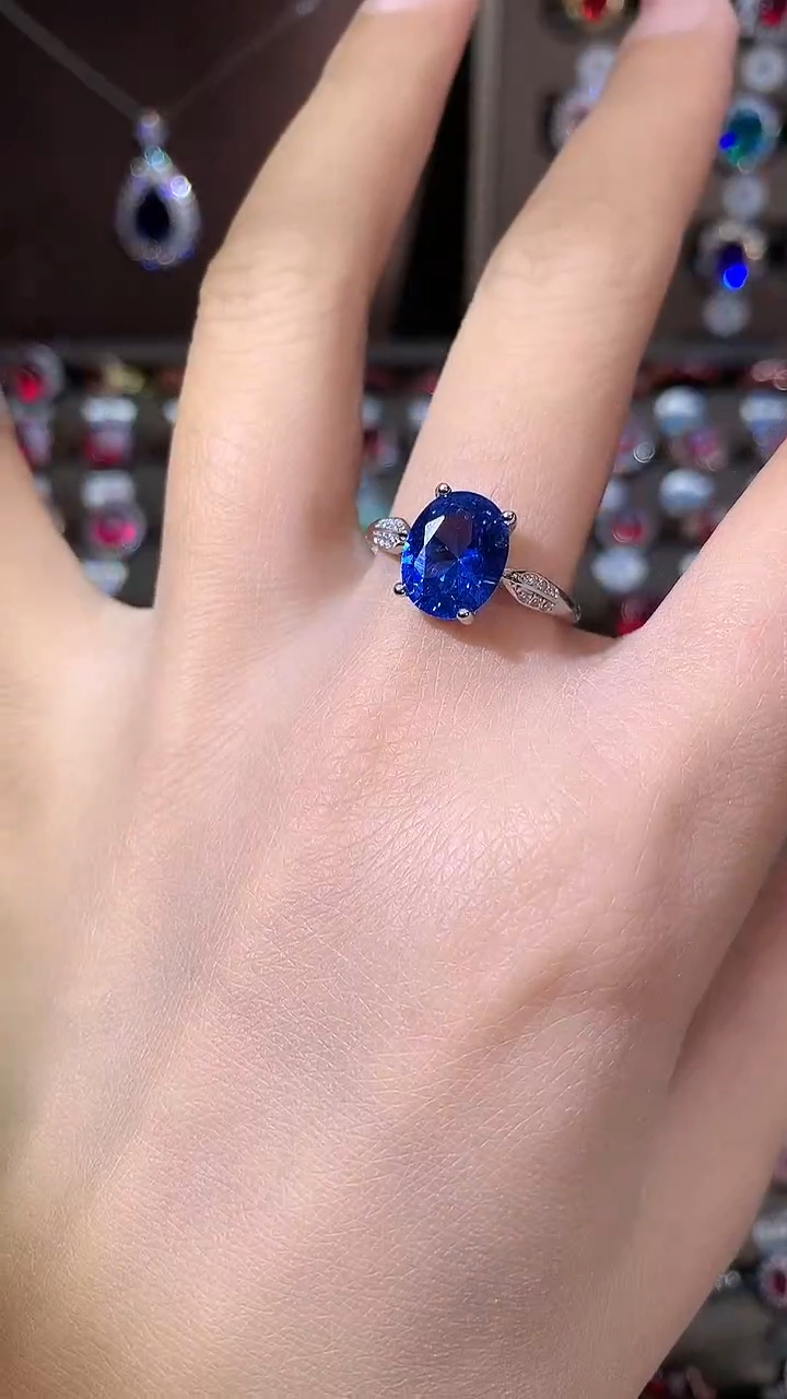 戒指蓝宝石银S925镶嵌810银色