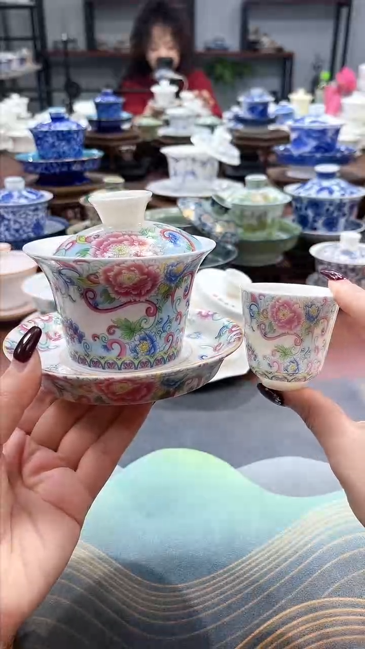 【闪购商品】掐银牡丹珐琅彩盖碗+1杯