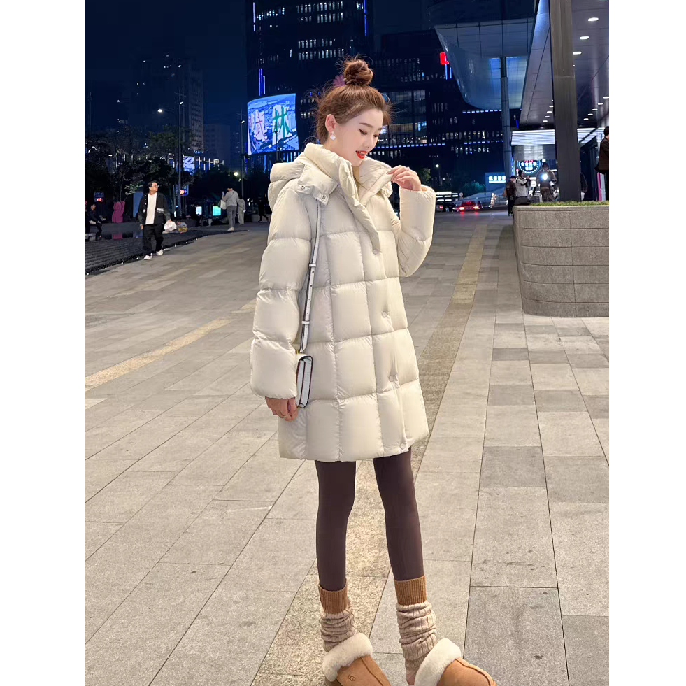 羽绒服女士加厚极寒超厚小个子连帽宽松中长款韩版冬季鹅绒服外套