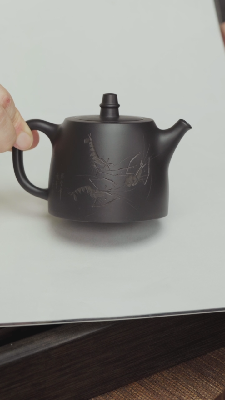 【闪购商品】紫砂茶壶老紫泥还原烧汉铎刻绘-约150CC-半手