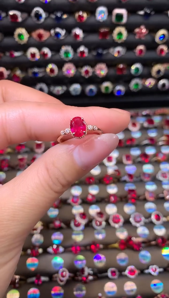 【闪购商品】红宝石戒指银S925镶嵌68玫瑰金