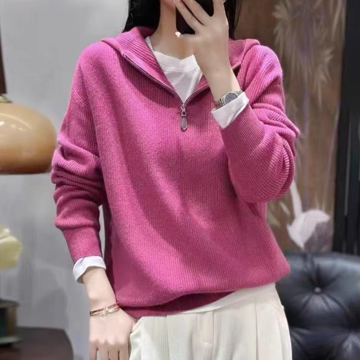 119#新款连帽长袖针织衫显瘦时尚百搭套头6