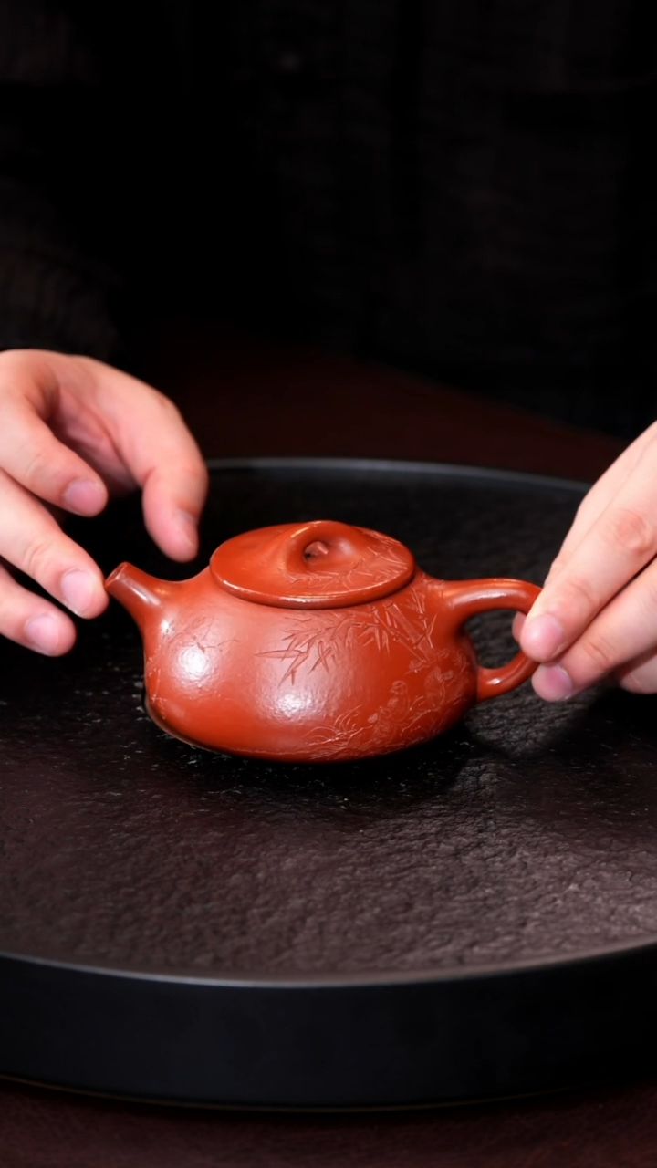 茶壶紫砂hh 石瓢刻绘 孟臣朱泥 230