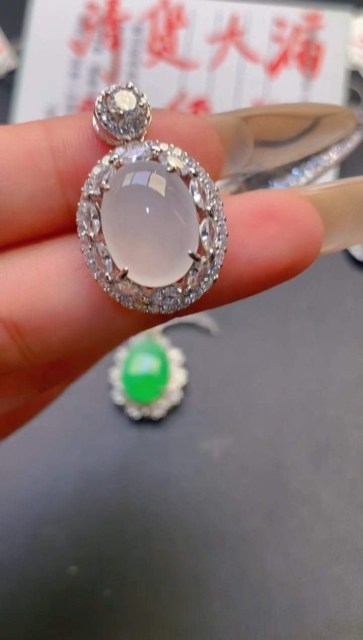 【闪购商品】翡翠耳饰银S925镶嵌天然A货翡翠1