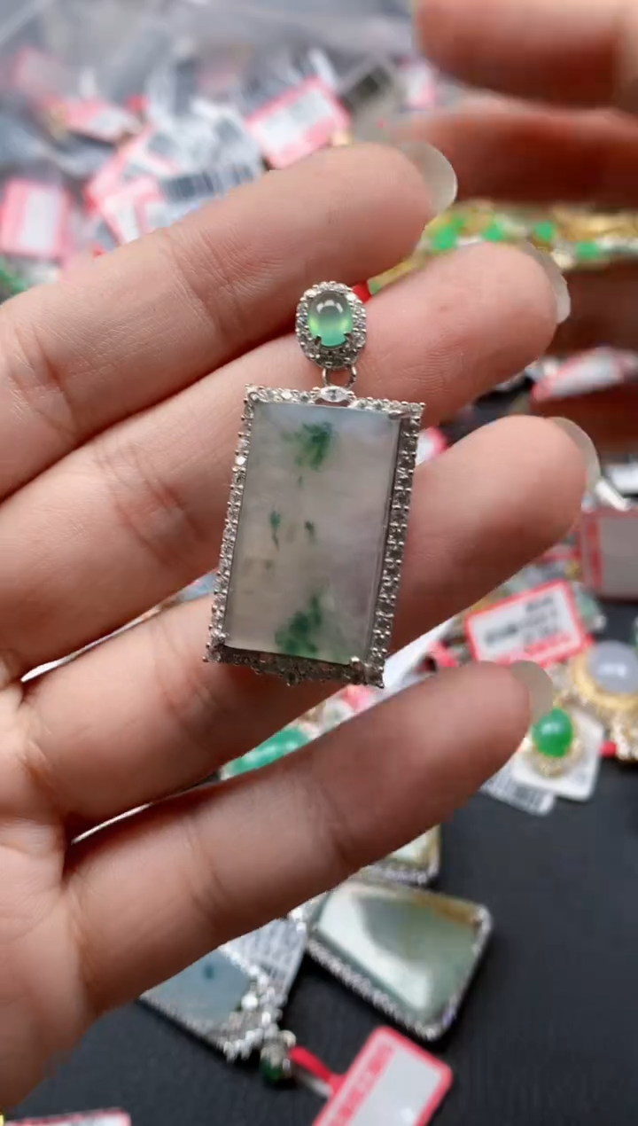 银S925镶嵌戒指翡翠天然A货缅甸翡翠