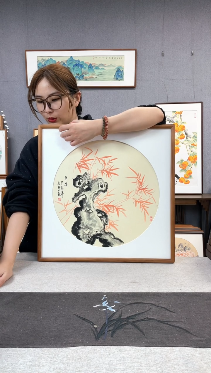【闪购商品】国画手写手绘带框作品-52*52-朱慧