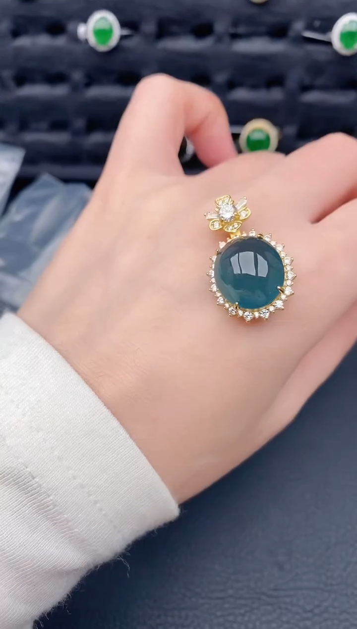 颈饰银S925镶嵌翡翠天然a货翡翠620