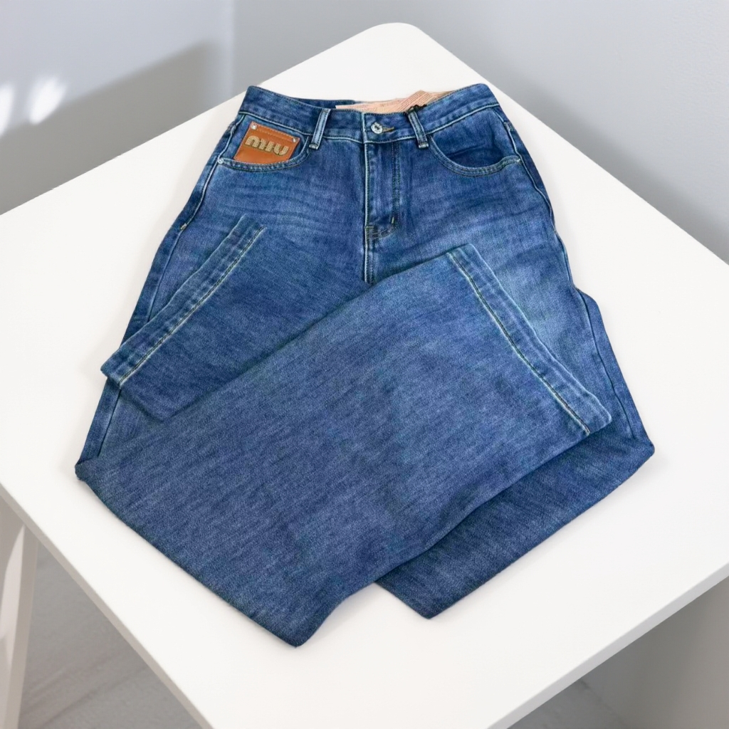 Moonlit 直筒裤水洗牛仔裤长裤蓝色无弹女极简风常规款