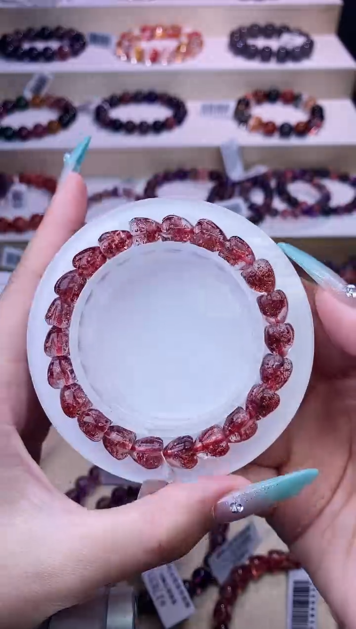 水晶手链未镶嵌心形金草莓超七8m+