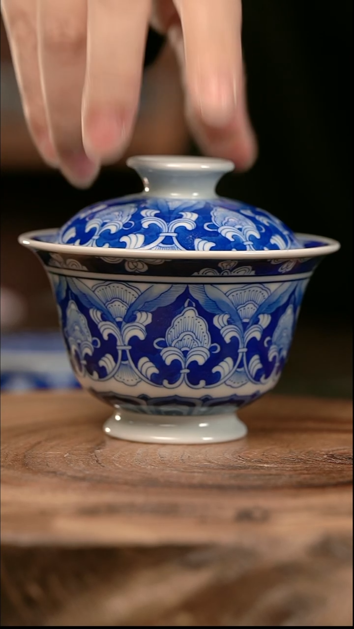 手绘 高温现代瓷  气窑 有暇 敦煌宝相高足130C