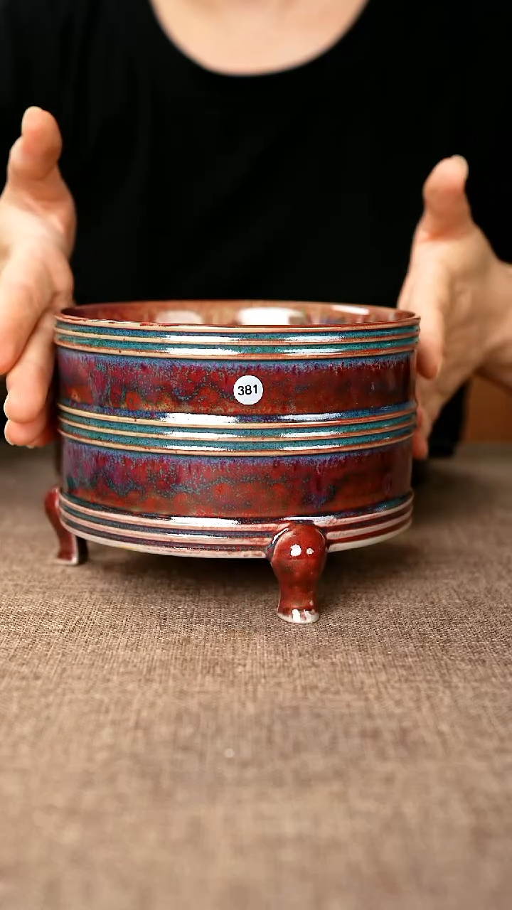 杯子381#李盼龙一级品原矿钧瓷三足奁