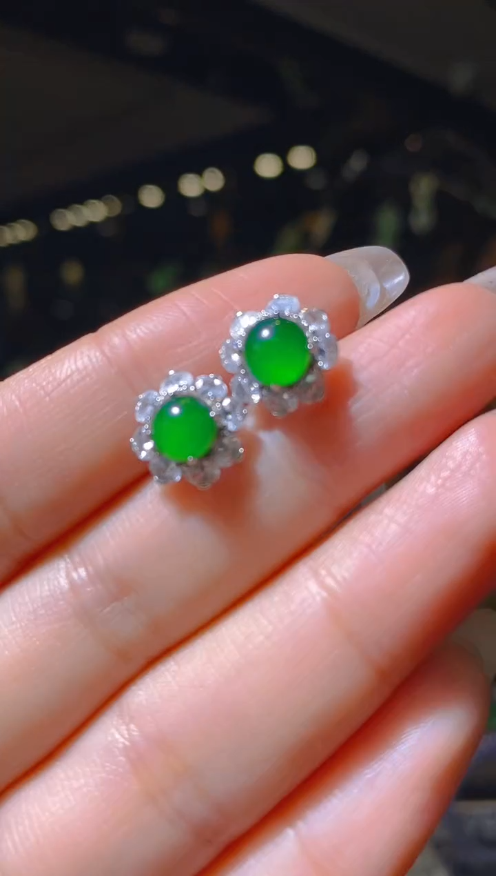 【闪购商品】翡翠耳饰银S925镶嵌021（多样性发货）