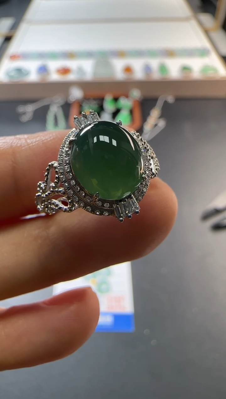 【闪购商品】翡翠戒指18K金镶嵌不退不换 无鉴赏期