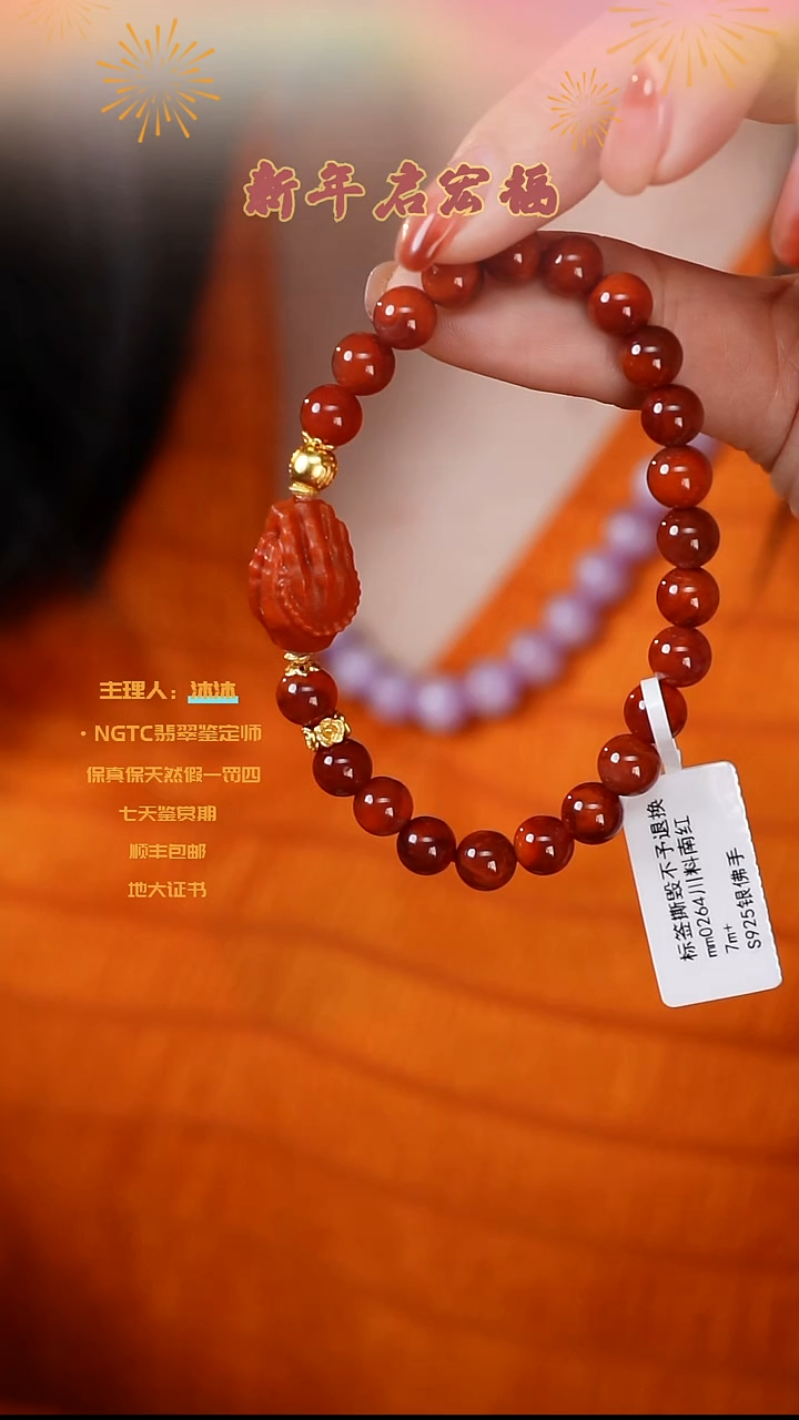 【闪购商品】南红玛瑙手串银S925镶嵌川料问天单圈