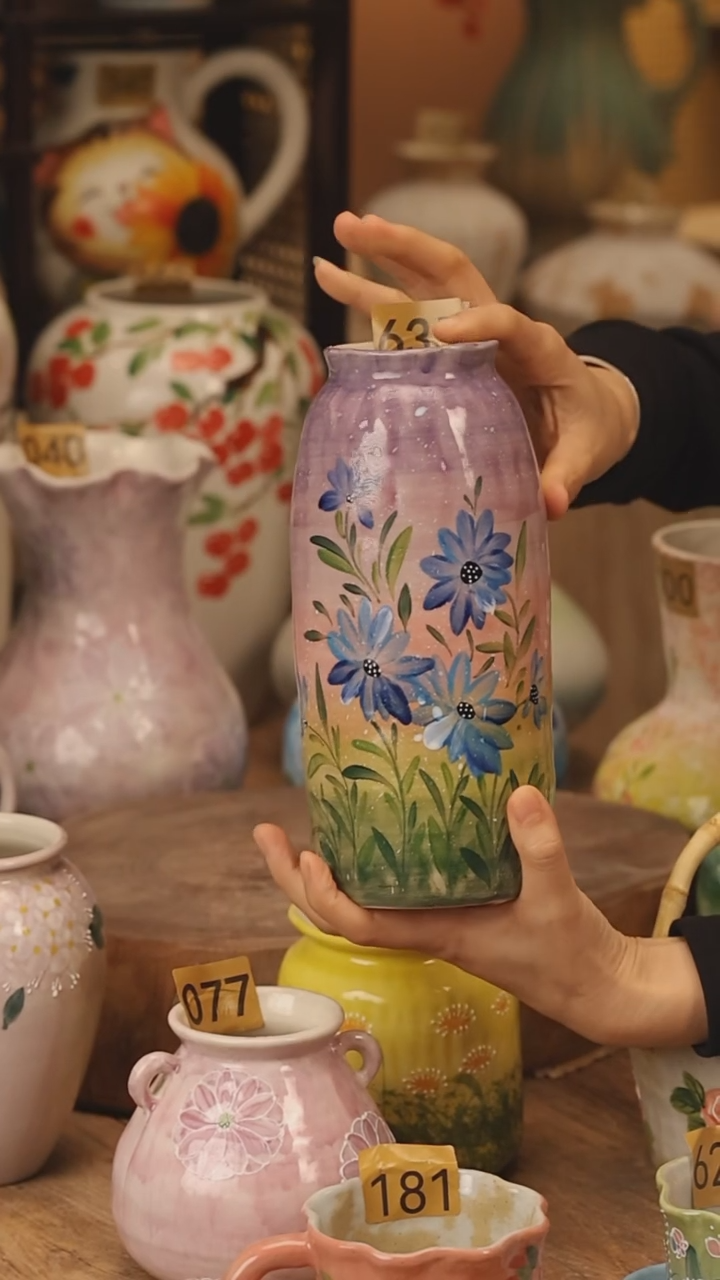 陶瓷景德镇设计师手作花器摆件侘寂风@M635@