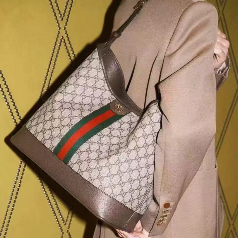 95新 GUCCI/古驰 坤球奢选 古驰中号老花单肩托特包