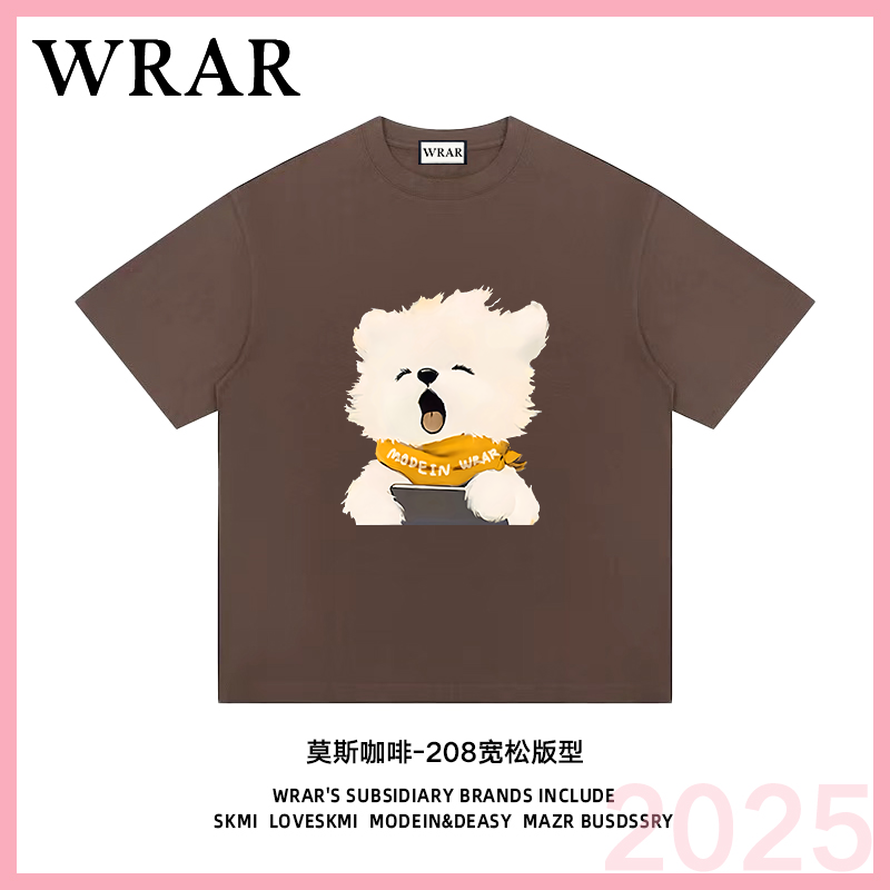 【围巾小熊】新品时尚透气宽松T恤印花休闲卡通百搭圆领1