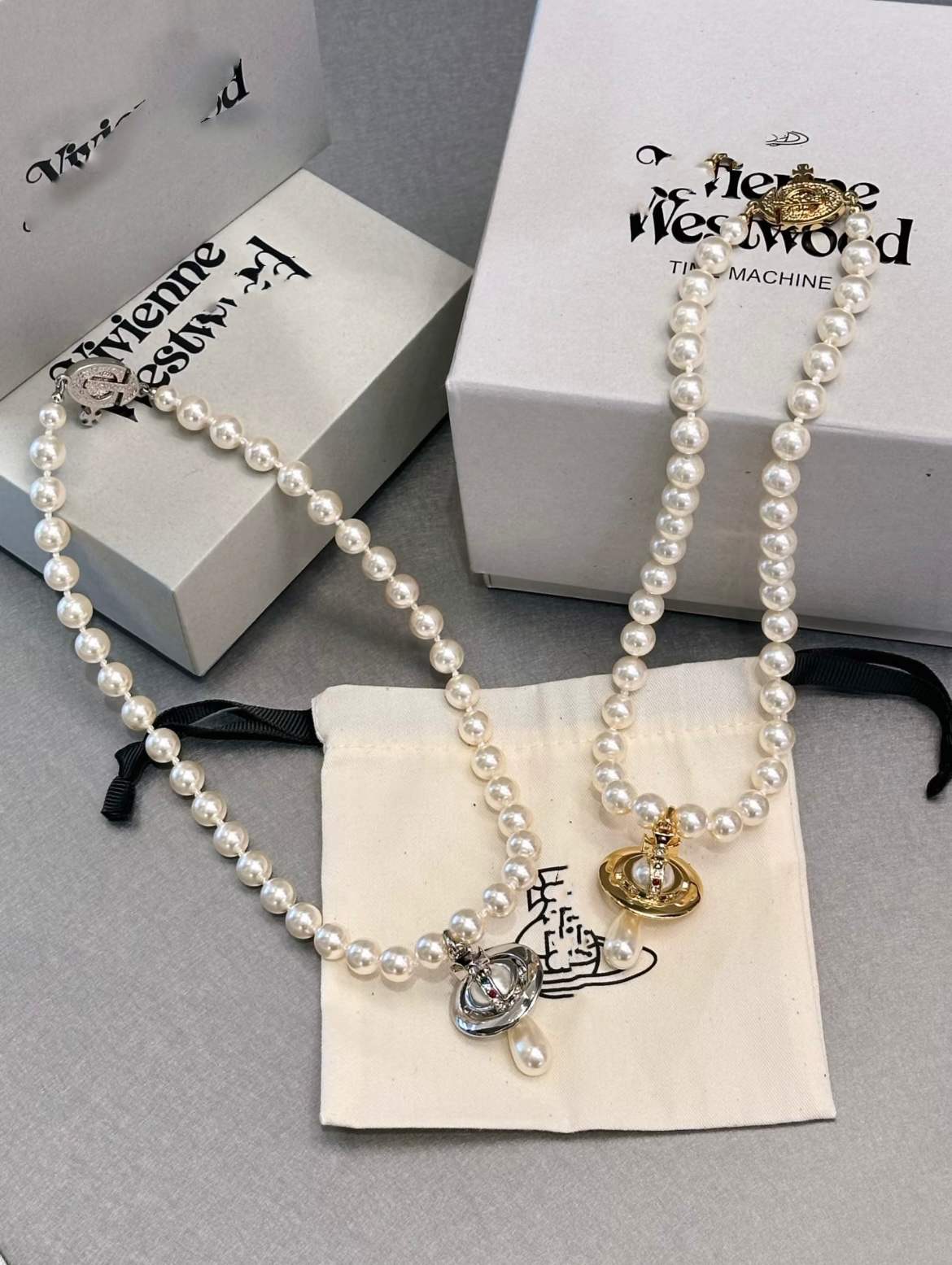 钛钢项链 【珍珠一滴泪】双色贝珠米黄色一滴泪项链同款耳环40cm