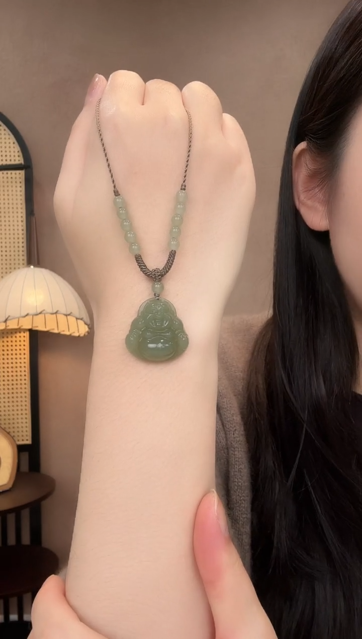 吊坠(赠链)未镶嵌和田玉25mm高冰晴水专柜款大肚佛25*25*9.5