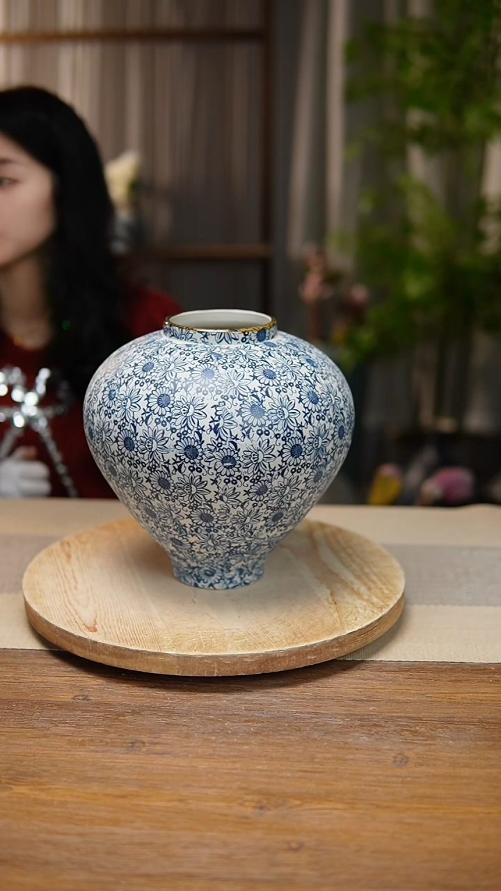 【闪购商品】陶瓷 花器青花瓷向日葵月亮罐