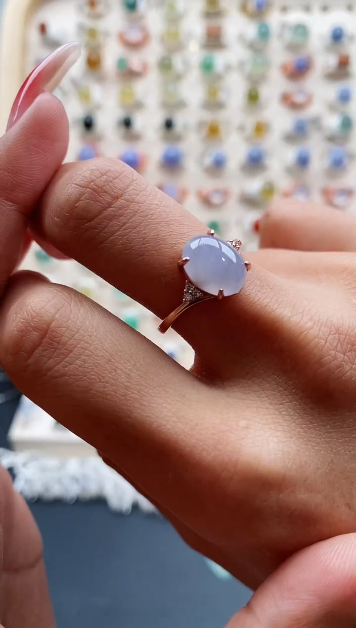 【闪购商品】翡翠戒指银S925镶嵌缅甸天然A货翡翠333 2+7