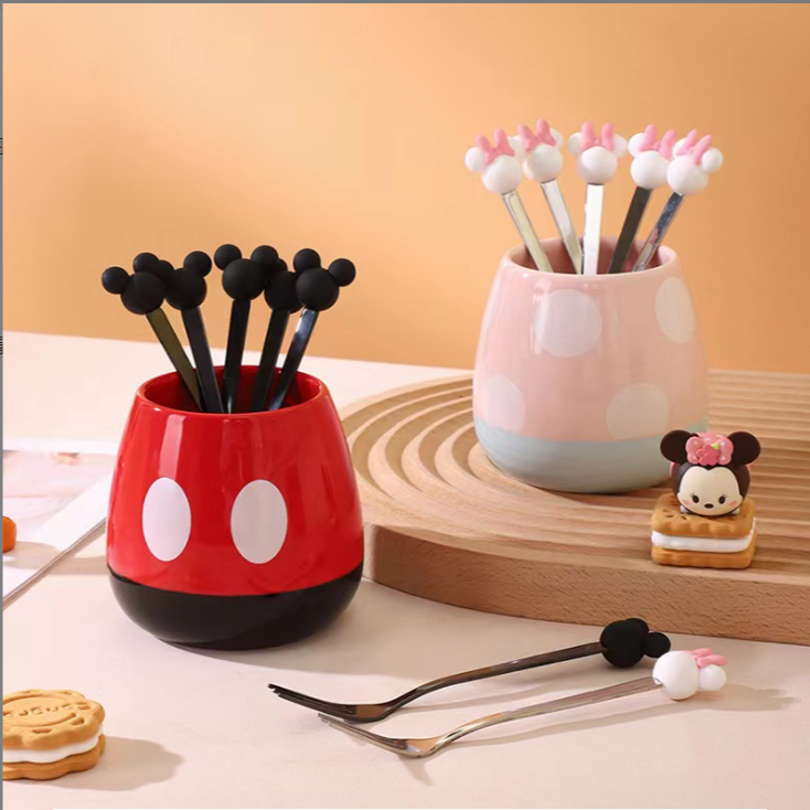 【言则】迪士尼正版陶瓷水果叉罐水果甜品叉+陶瓷罐（无礼盒）