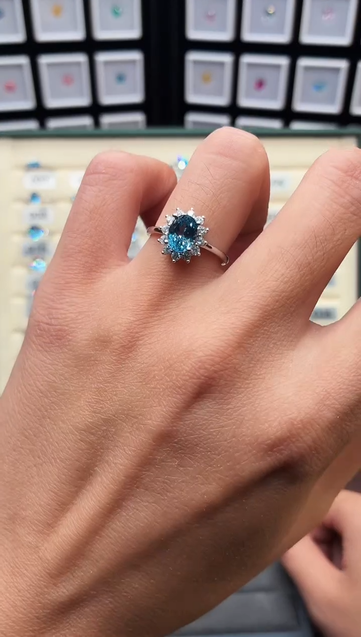 银S925镶嵌戒圈海蓝宝石1