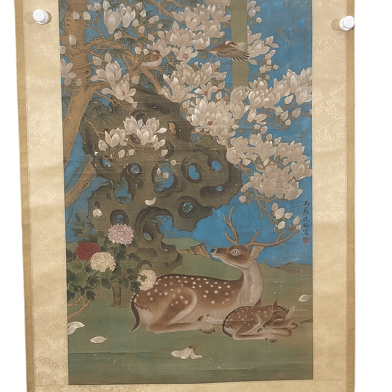 Q054/沈铨（款）/双鹿图/70*45//十竹斋拍卖8926-10