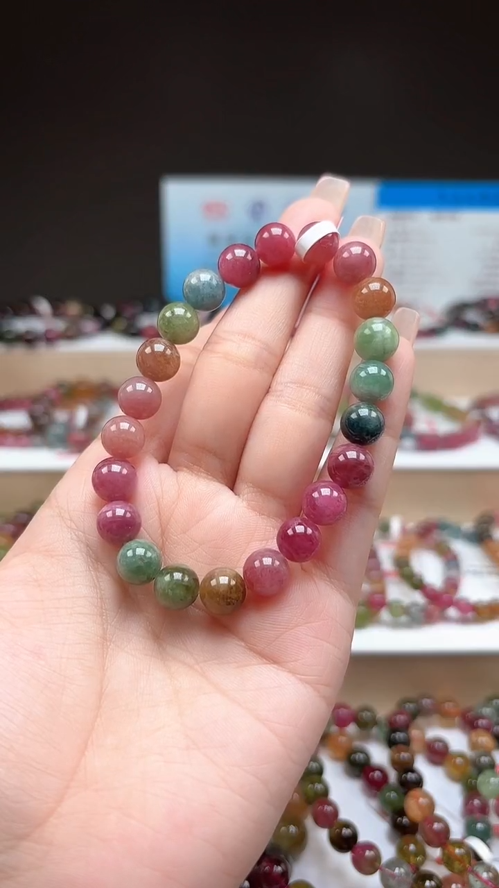 【闪购商品】碧玺手串未镶嵌8.8mm明亮彩虹色高阶油画体单圈手串