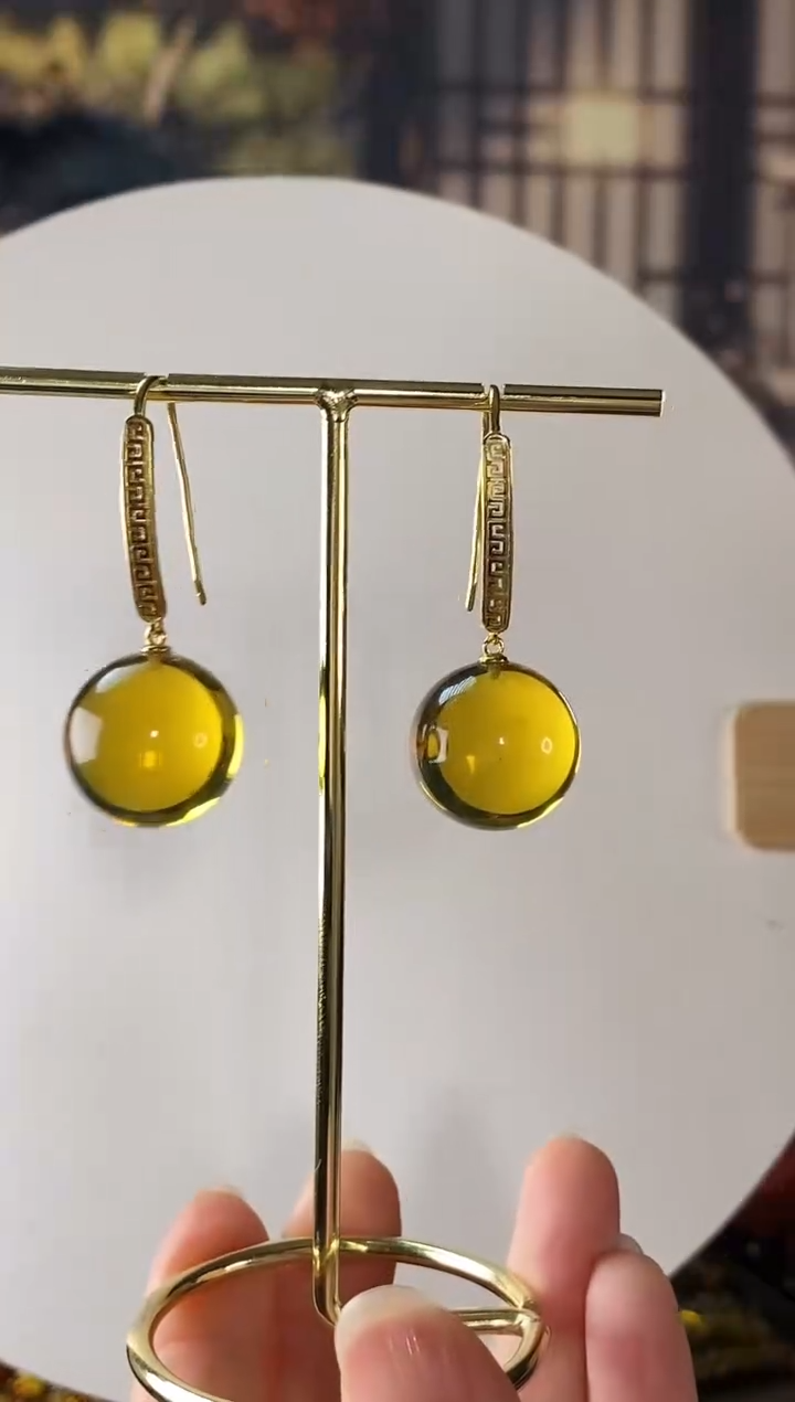【闪购商品】琥珀颈饰银S925镶嵌蓝珀大单珠18+耳环