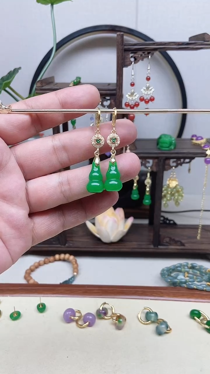 翡翠14K金镶嵌耳饰142号