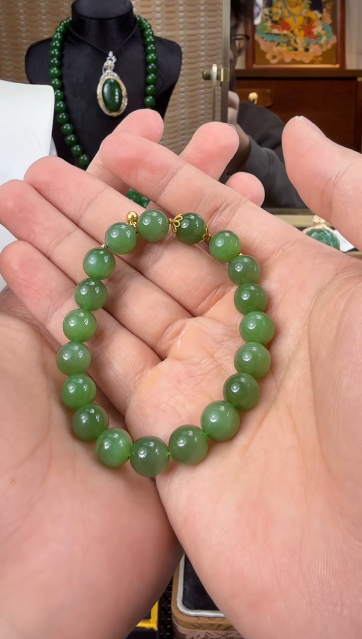 【闪购商品】和田玉（碧玉）手链18K金镶嵌 