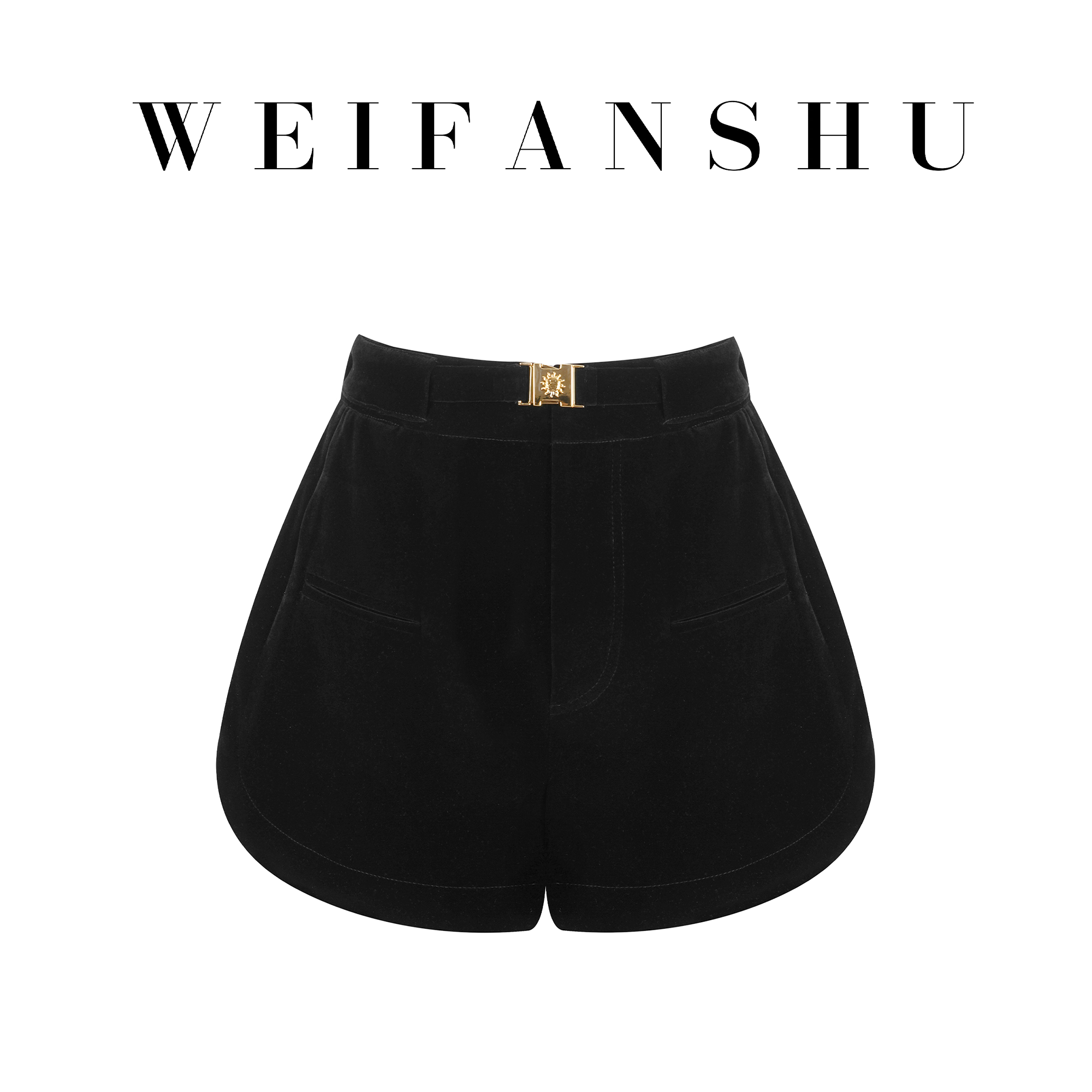 WEIFANSHU/魏凡舒【黑色印象】秋冬新款黑色百搭高腰时尚显瘦短裤