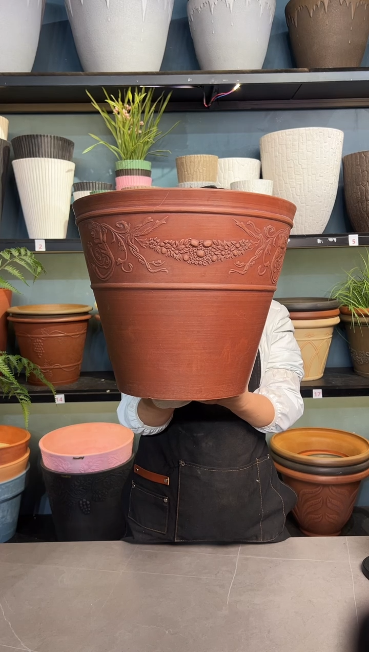 41*33/OC41/陶土色大口径浮雕纹理大花盆