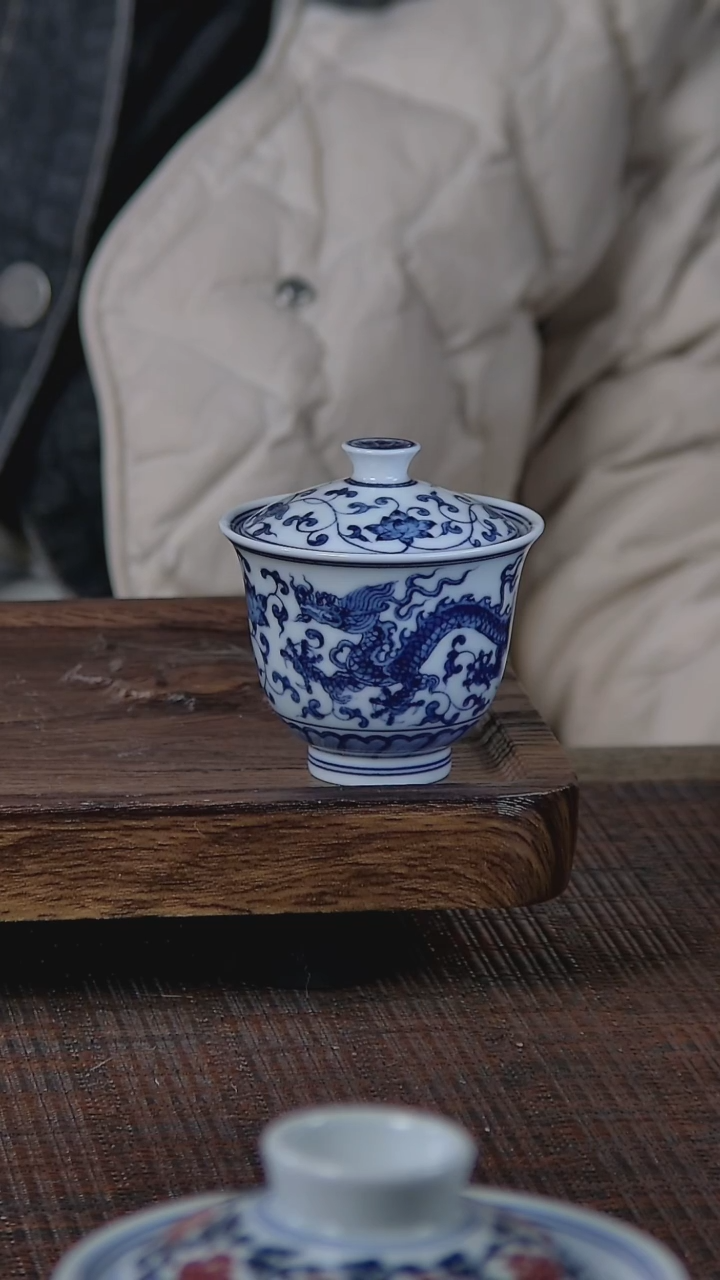 【闪购商品】折葵非器手工手绘缠枝龙迷你盖碗