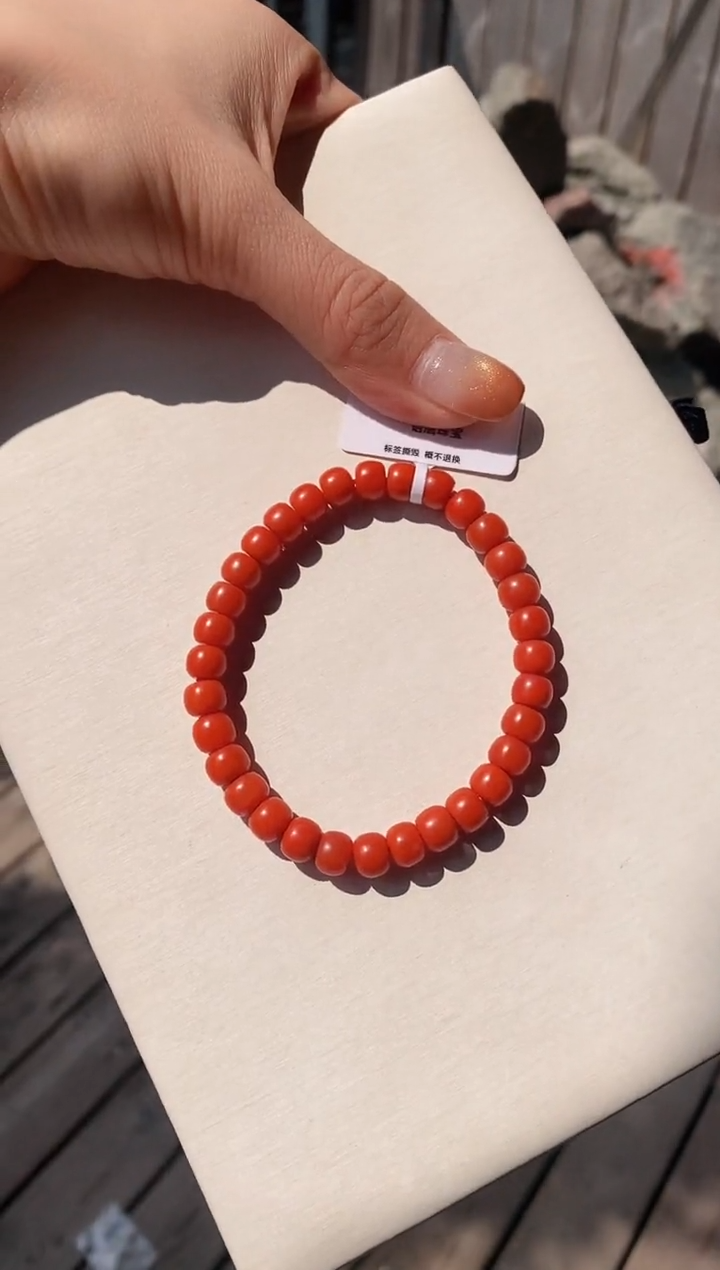 未镶嵌手链南红玛瑙开***?收藏级保山南红老型单圈7+mm