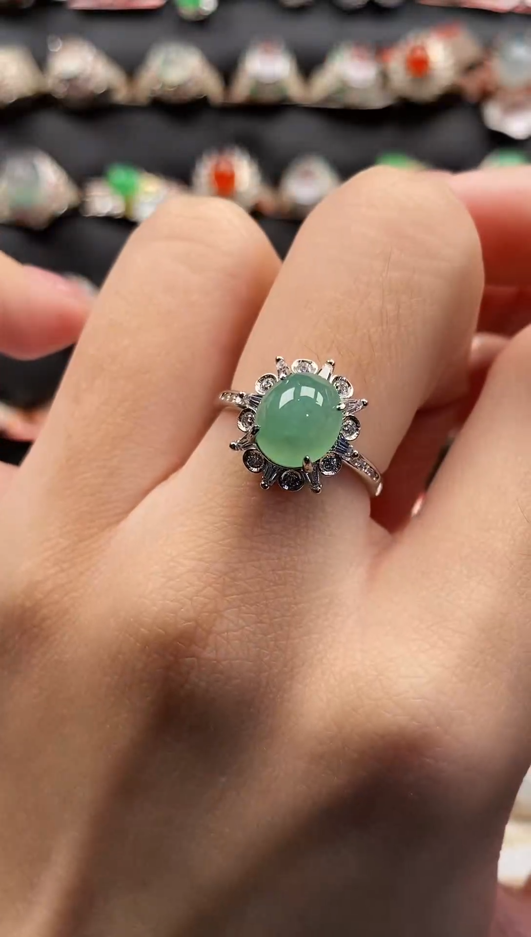 银S925镶嵌戒指翡翠天然A货翡翠130