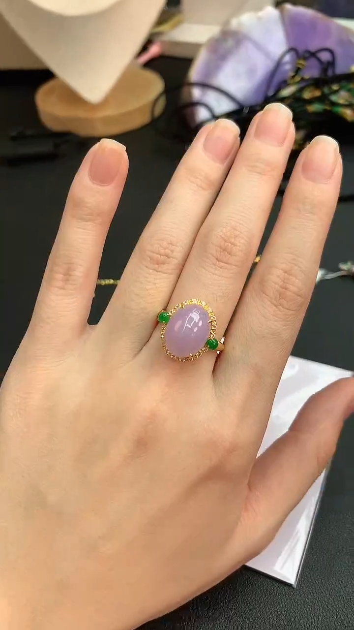 【闪购商品】翡翠戒指18K金镶嵌赠礼盒证书  敏