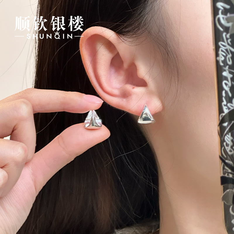 顺钦银楼 925银耳饰 【行简耳扣】S925银耳扣简约精致气质百搭