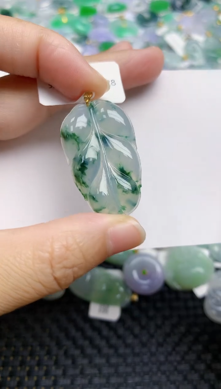 翡翠18K金镶嵌颈饰天然缅甸A货翡翠百元以上9元证书费自理