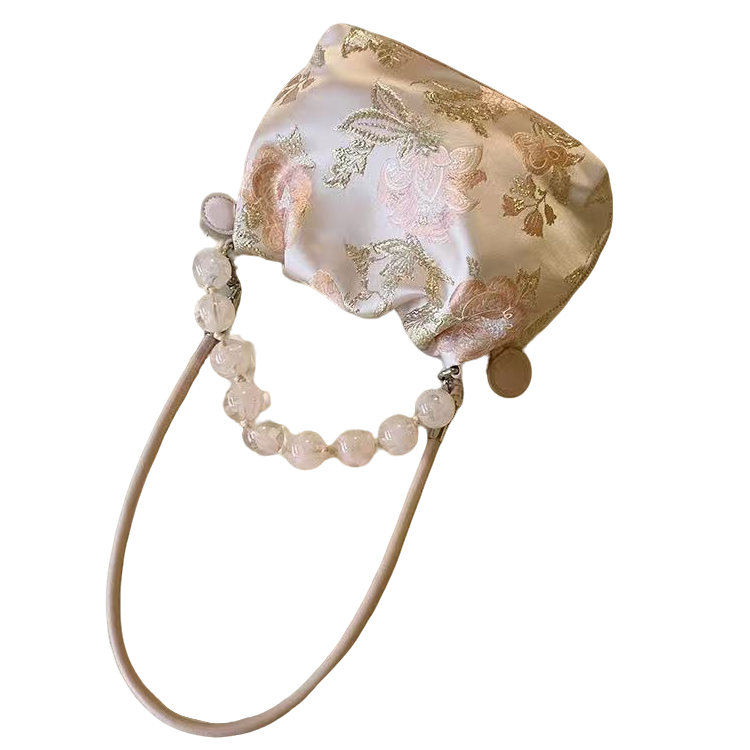 2025新款高颜值中国风蝶舞水桶包包女士中式缎面单肩包斜挎包A43