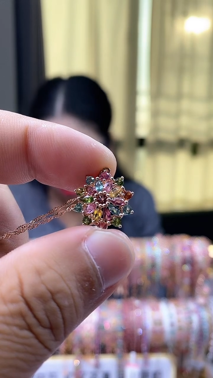 【闪购商品】碧玺吊坠银S925镶嵌34535435434354