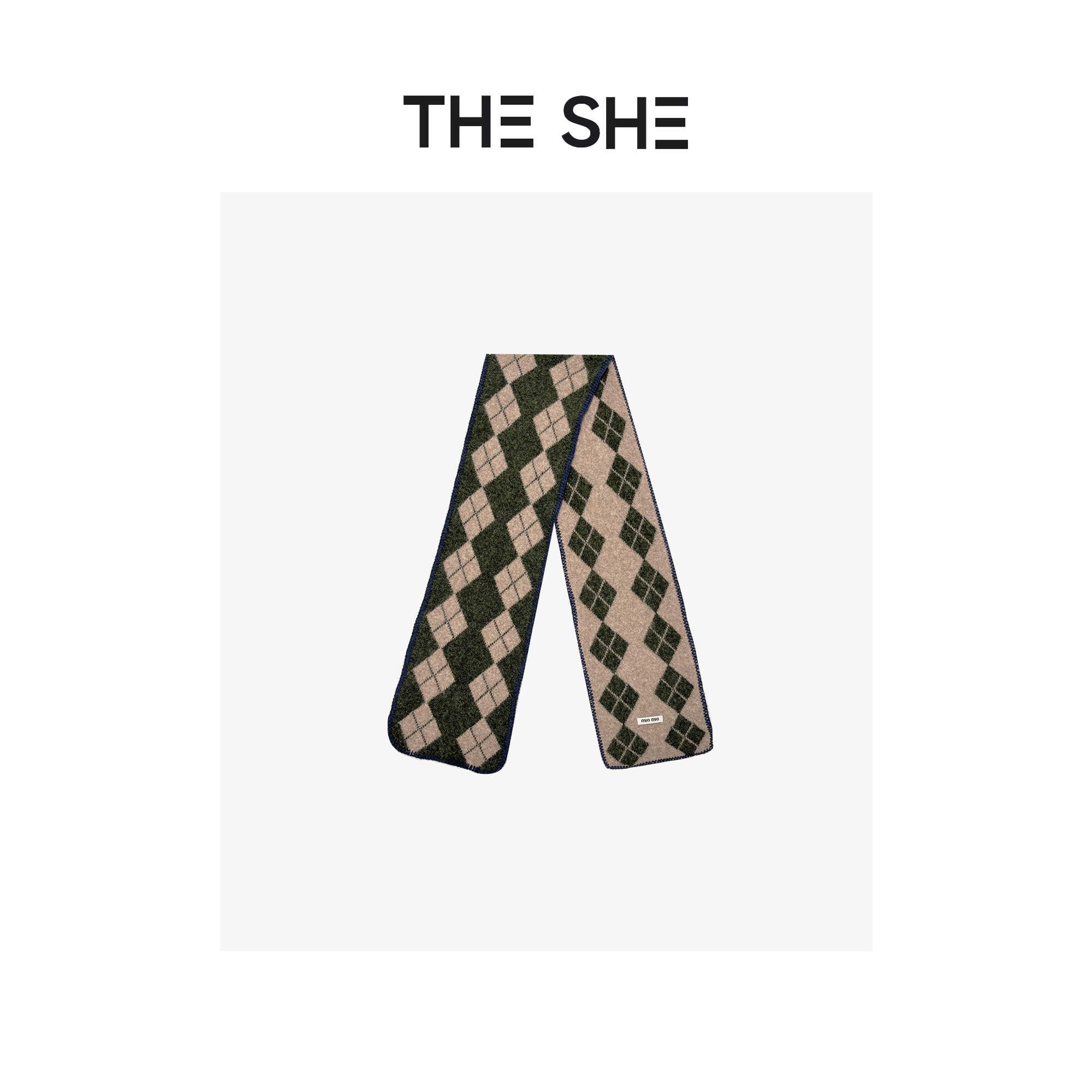 【LI·LI】『绿卡菱形锁边格子围巾』时尚单品 保暖百搭 多用围巾