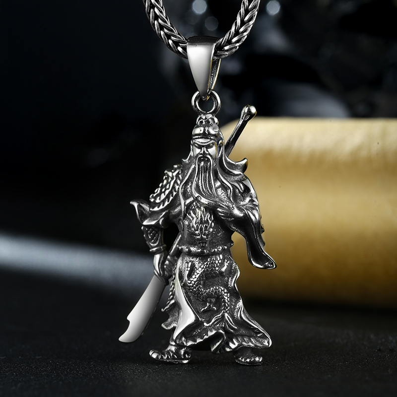 铜合金吊坠 霸气高档925纯银立体关公吊坠男士复古武财神挂坠配饰