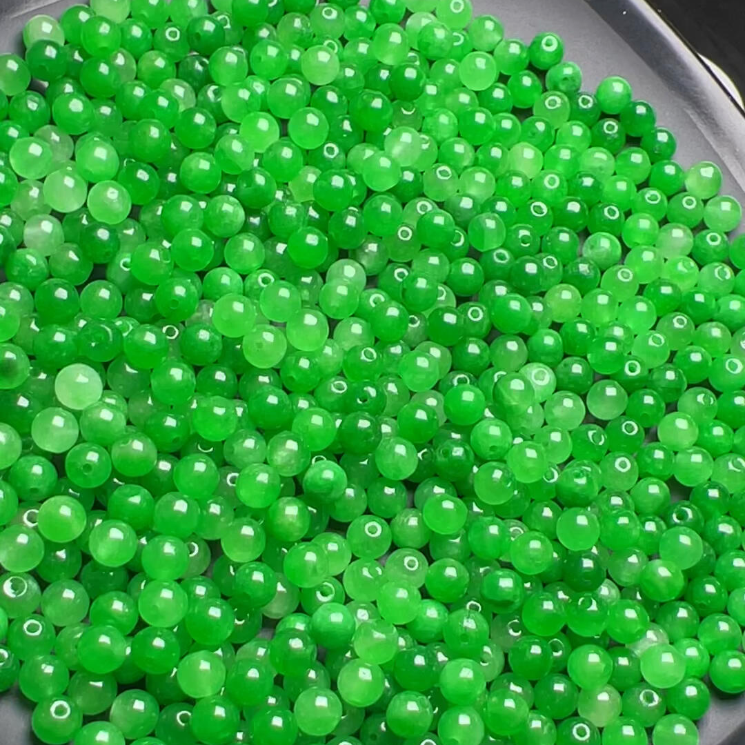 【优品甄选】天然散珠冰阳绿4mm 100颗 宠8颗（赠弹力绳）A015