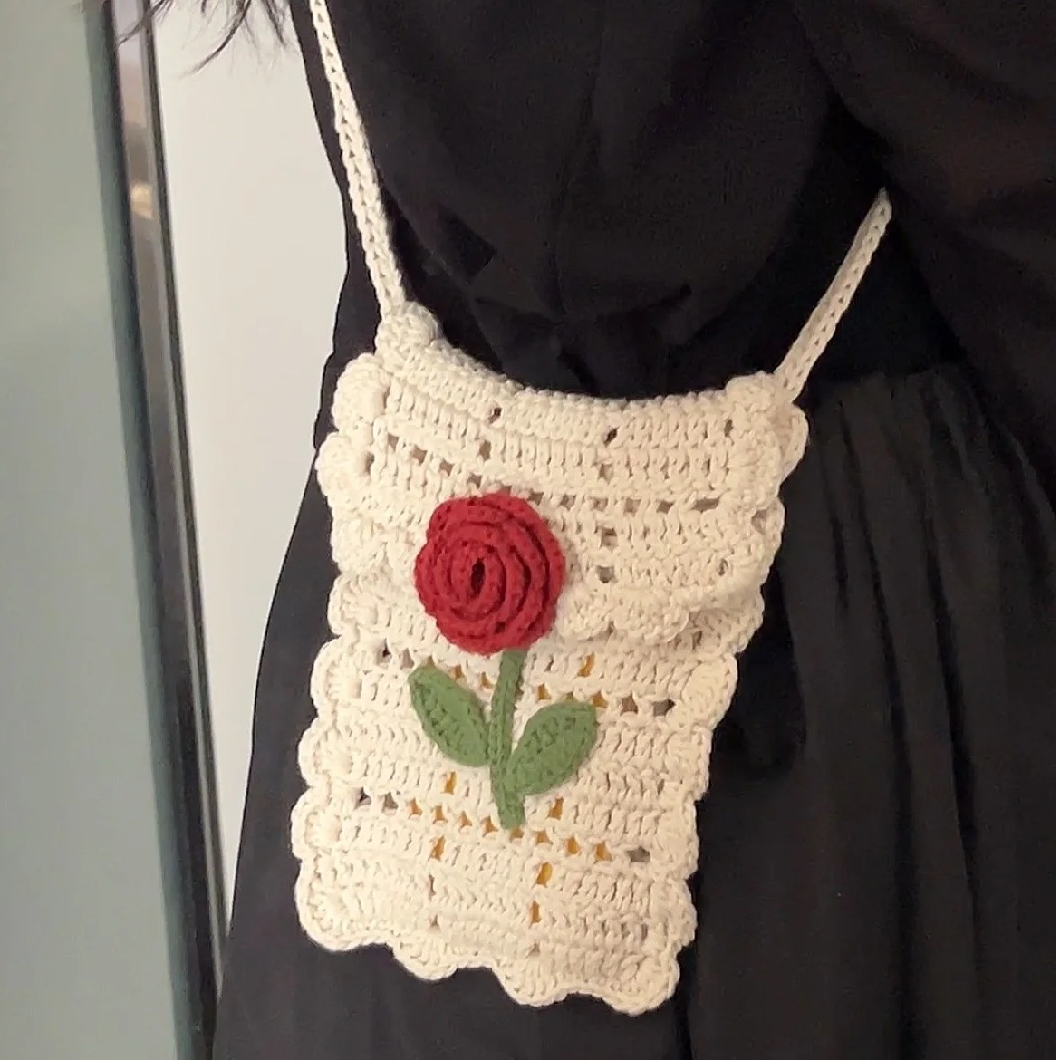 【成品】同款手工编织玫瑰花手机包针织毛线包包可爱美丽单肩斜挎包