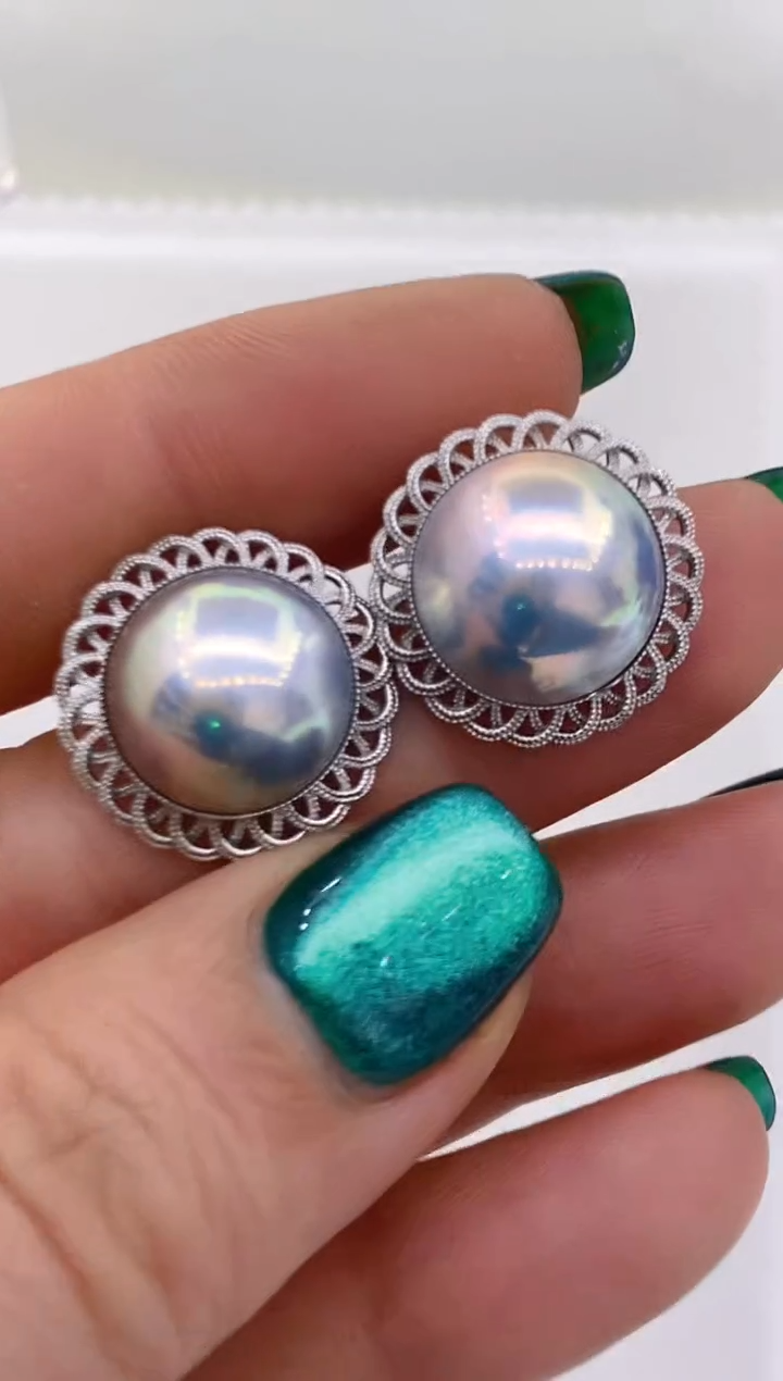 【闪购商品】拼合珍珠（马贝珠）耳饰18K金镶嵌171