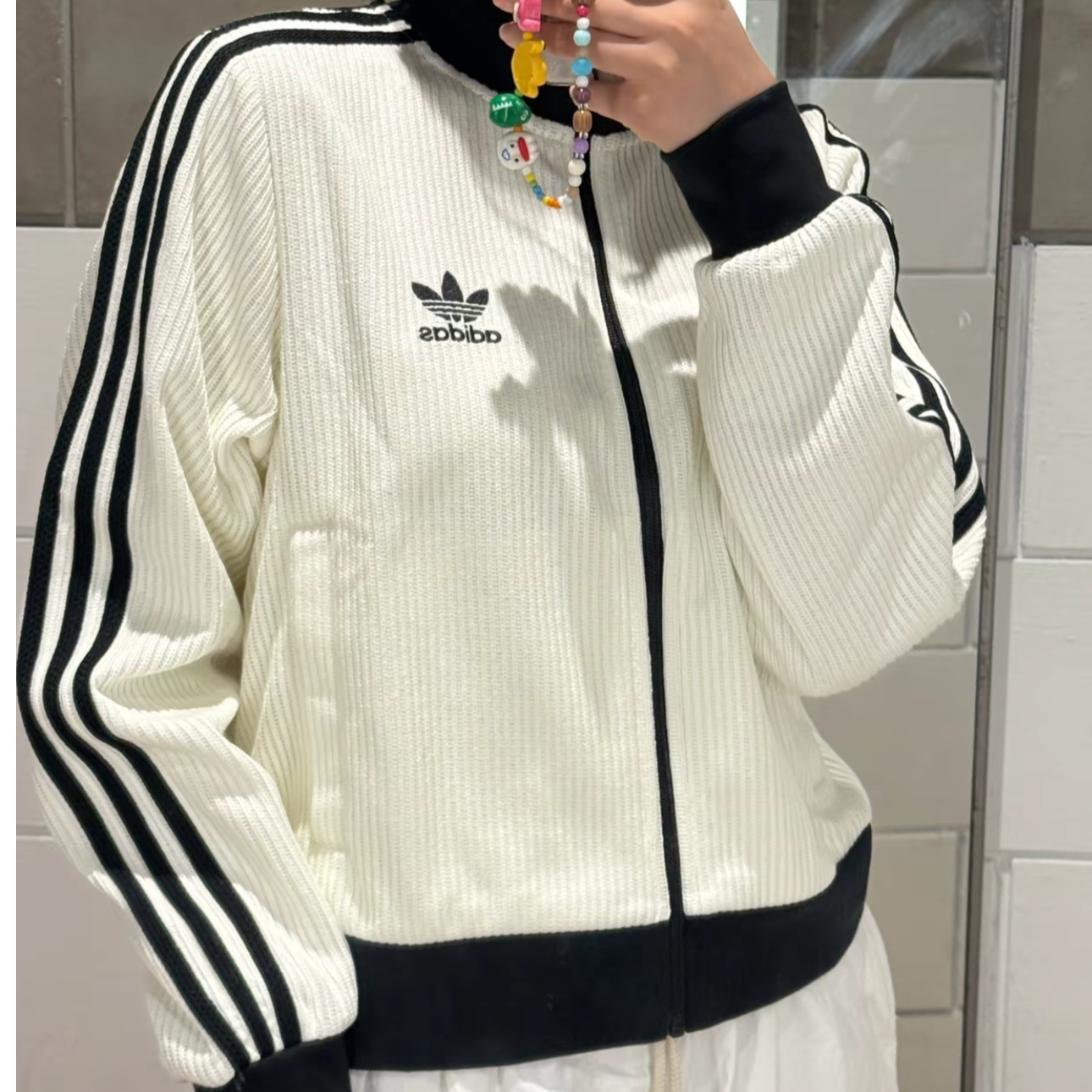 adidas三叶草KNIT TRACK TOP针织运动宽松百搭夹克短款外套KC2649