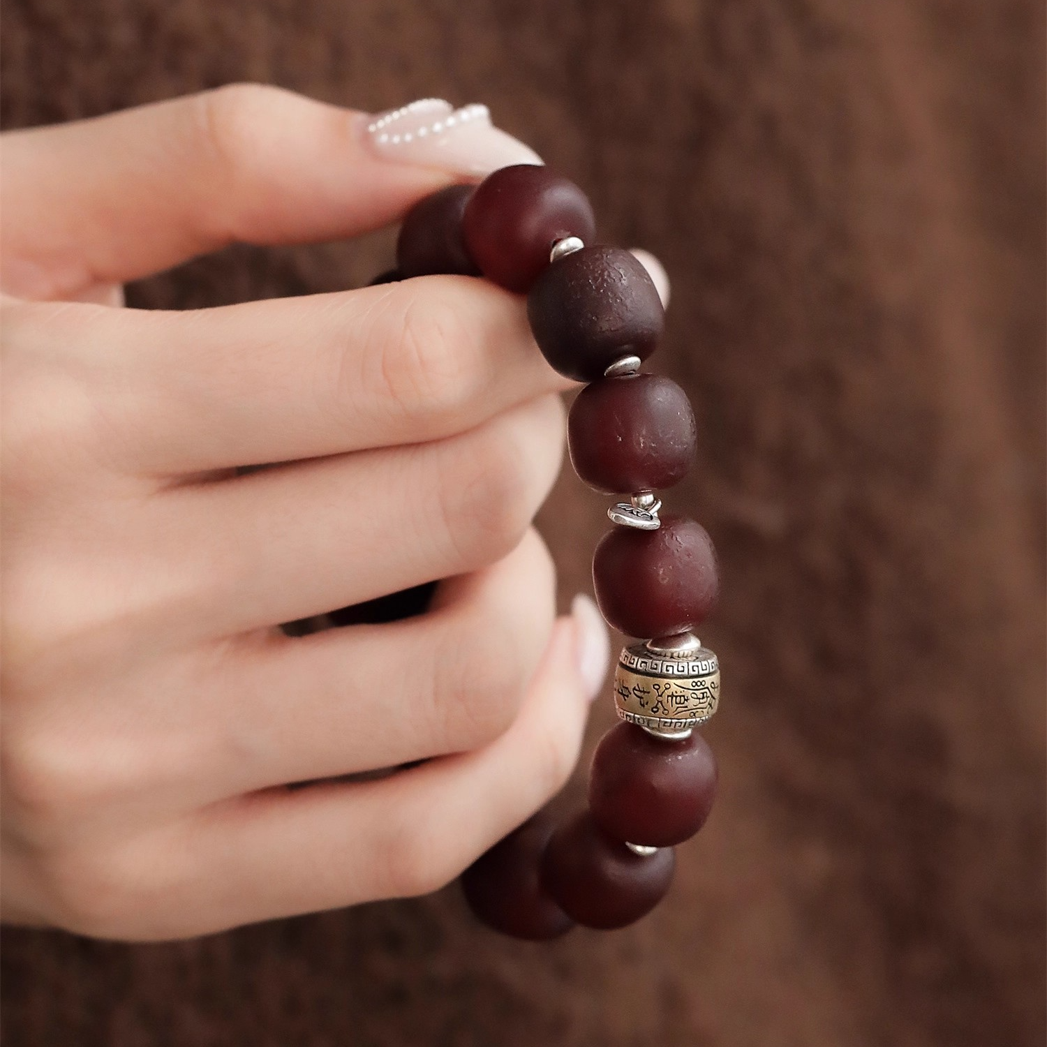 链子925银 S12136 大头姐 老型珠桶珠平安吊坠弹力手串