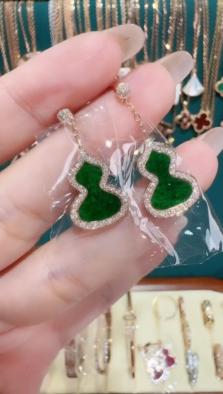 【闪购商品】翡翠耳饰18K金镶嵌耳环
